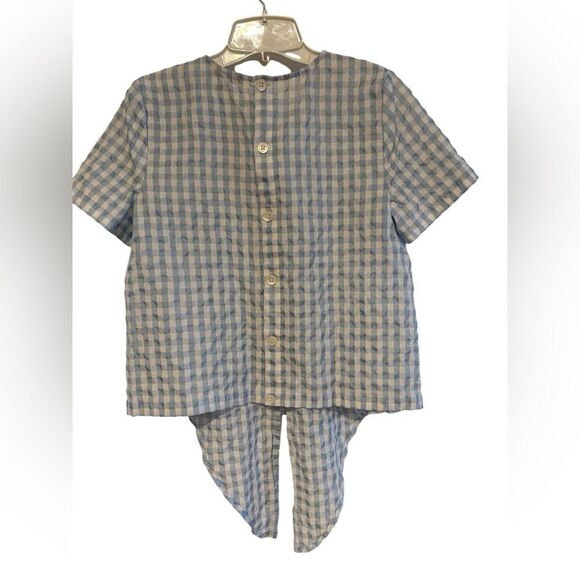 Madewell Button-Back Tie Front Short Sleeve Blue & White Gingham Check Blouse S - Picture 5 of 13